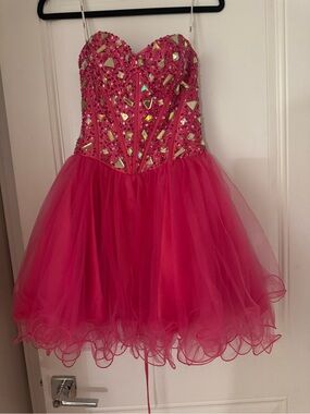 Strapless Hot Pink Embellished Tulle Party Dress